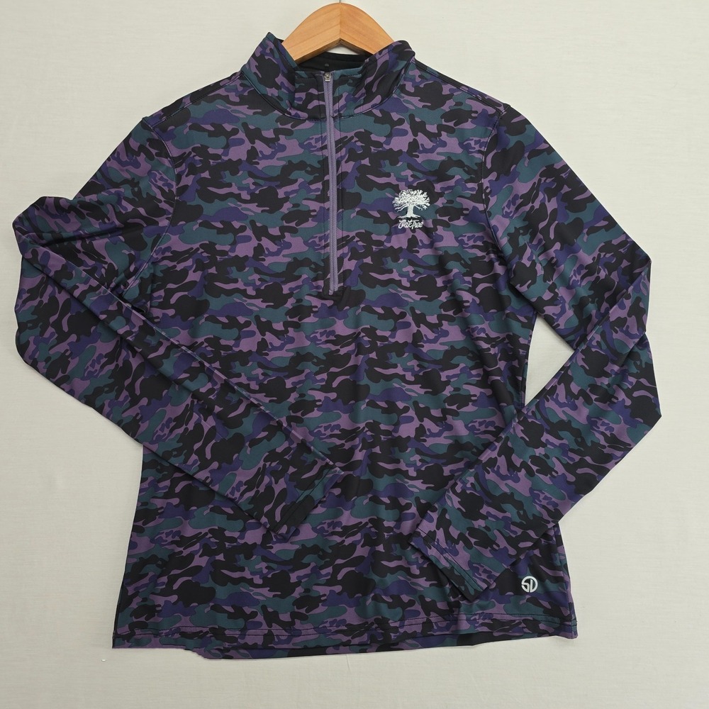 Straight Down Pullover Womens M Purple Camo Annika 1/4 Zip Jacket Oak Tree Logo